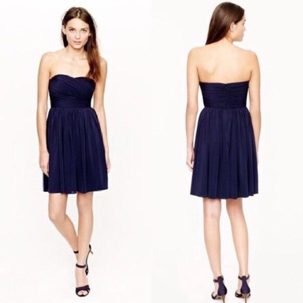 J.Crew Marbella Navy Blue Silk Strapless Chiffon Silk Formal Dress - Size 4